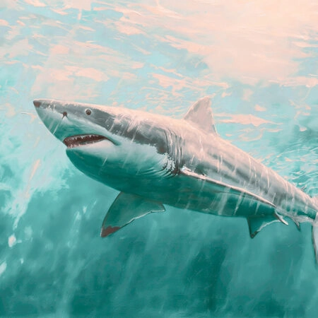 Πίνακας σε Καμβά VINTAGE PASTEL GREAT WHITE SHARK - Vintage Sticky 5