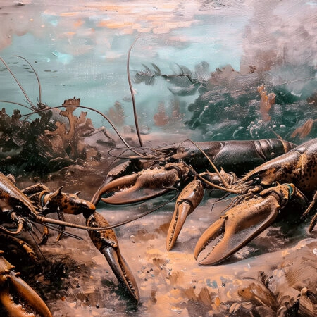 Πίνακας σε Καμβά VINTAGE PASTEL LOBSTERS - Vintage Sticky 5