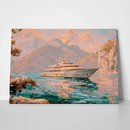 Πίνακας σε Καμβά VINTAGE PASTEL LUXURY YACHT 2 - Vintage