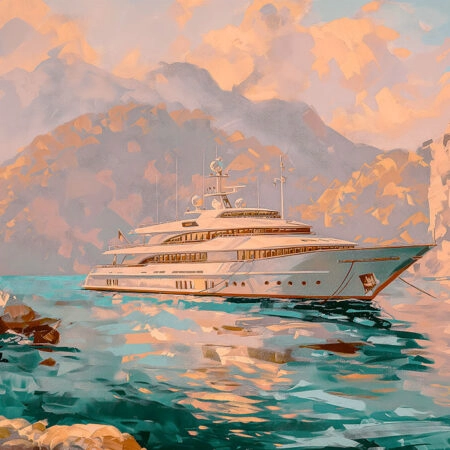 Πίνακας σε Καμβά VINTAGE PASTEL LUXURY YACHT 2 - Vintage Sticky 5