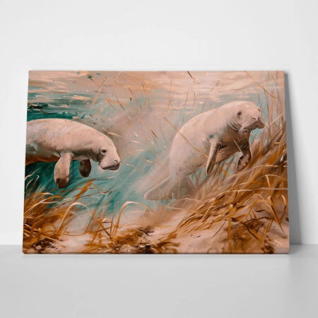 Πίνακας σε Καμβά VINTAGE PASTEL MANATEES - Vintage