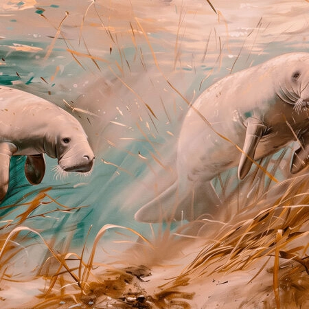 Πίνακας σε Καμβά VINTAGE PASTEL MANATEES - Vintage Sticky 5