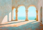 Πίνακας σε Καμβά VINTAGE PASTEL SEA VIEW 3