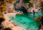 Πίνακας σε Καμβά VINTAGE PASTEL SECRET BEACH