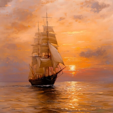 Πίνακας σε Καμβά VINTAGE PASTEL SHIP - Vintage Sticky 5