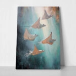 Πίνακας σε Καμβά VINTAGE PASTEL STINGRAYS 2