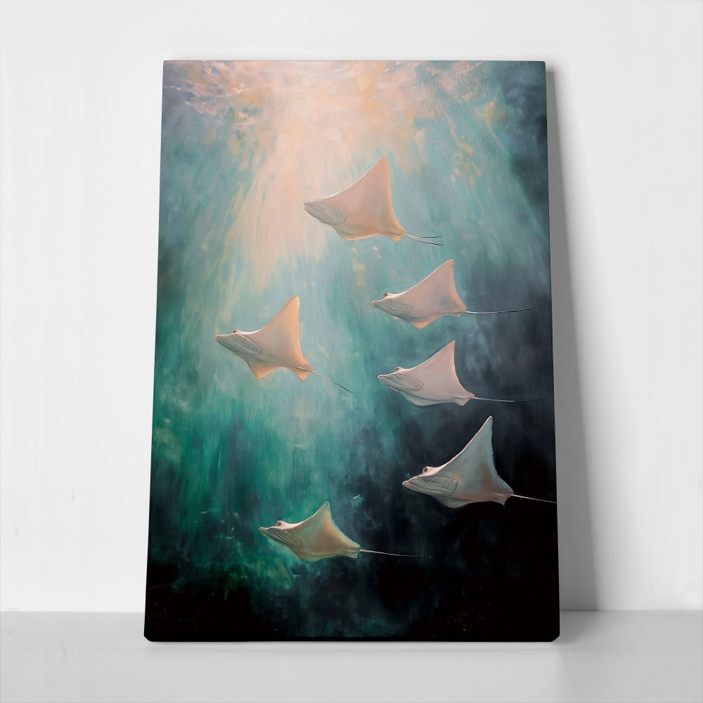 Πίνακας σε Καμβά VINTAGE PASTEL STINGRAYS
