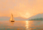 Πίνακας σε Καμβά VINTAGE PASTEL SUNSET BOAT 2