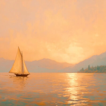 Πίνακας σε Καμβά VINTAGE PASTEL SUNSET BOAT 2 - Vintage Sticky 5