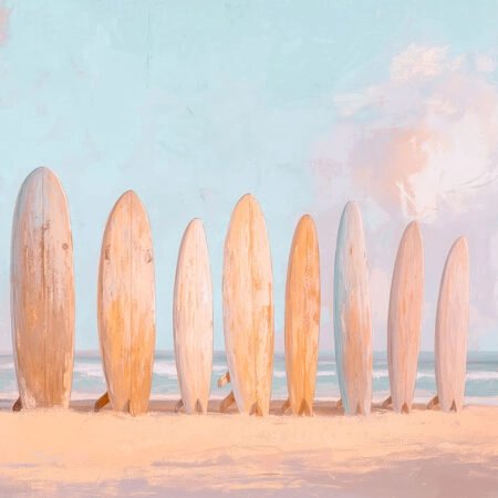 Πίνακας σε Καμβά VINTAGE PASTEL SURF BOARDS 2 - Vintage Sticky 5