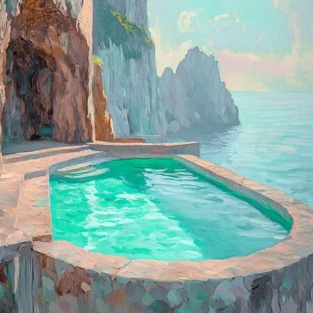 Πίνακας σε Καμβά VINTAGE PASTEL SWIMMING POOL - Vintage Sticky 5