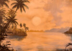 Πίνακας σε Καμβά VINTAGE PASTEL TROPICAL SUNSET