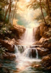 Πίνακας σε Καμβά VINTAGE PASTEL WATERFALL 5