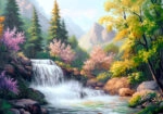 Πίνακας σε Καμβά VINTAGE PASTEL WATERFALL 8