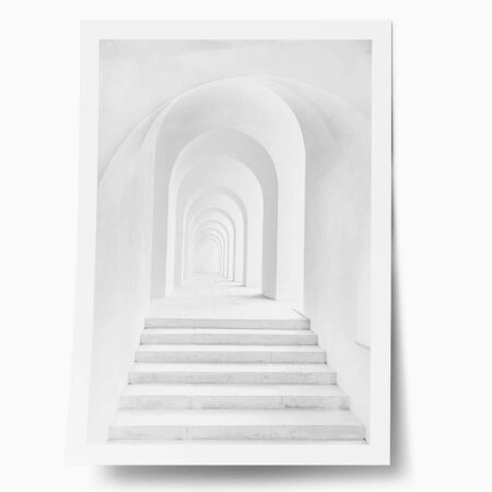 Poster BLACK AND WHITE ARCHITECTURAL ARCHWAY CORRIDOR WITH STAIRS - Πολεις - Χαρτες