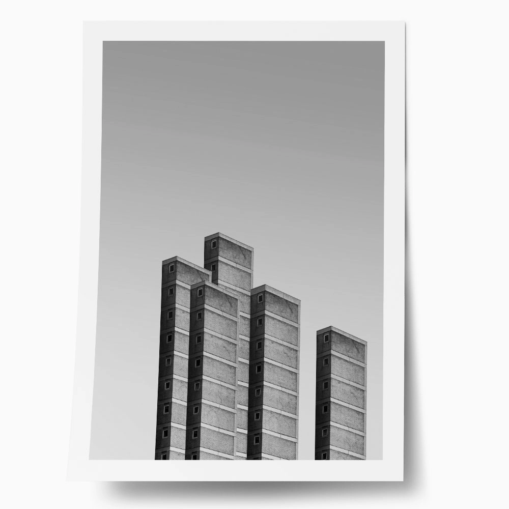 Poster BLACK AND WHITE ARCHITECTURAL CONCRETE APARTMENT BUILDING