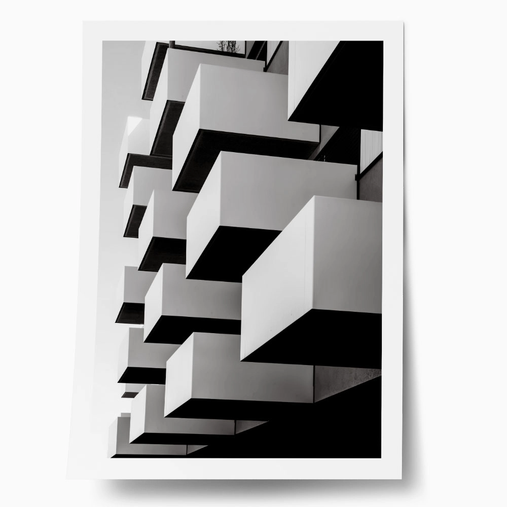 Poster BLACK AND WHITE ARCHITECTURAL CUBE BALCONIES