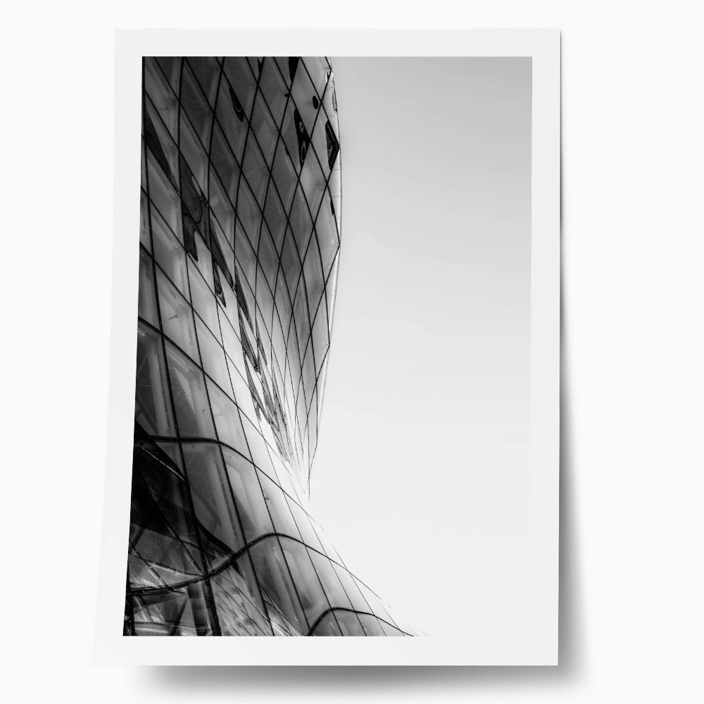 Poster BLACK AND WHITE ARCHITECTURAL CURVED GLASS BUILDING