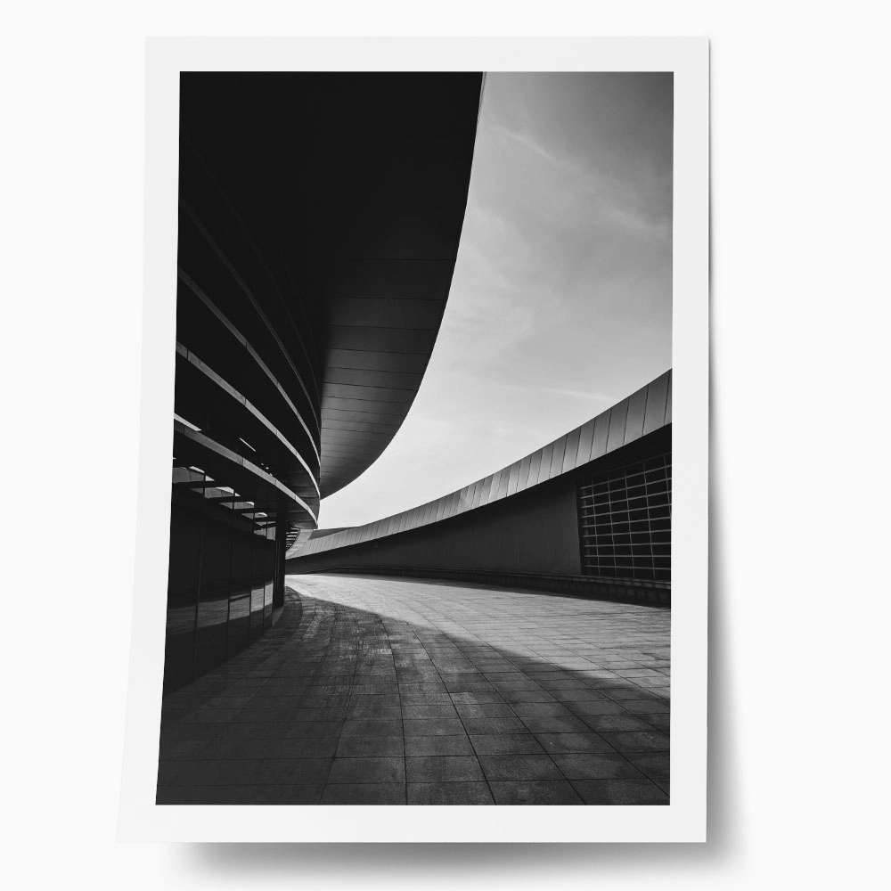 Poster BLACK AND WHITE ARCHITECTURAL CURVED STRUCTURAL ELEMENTS