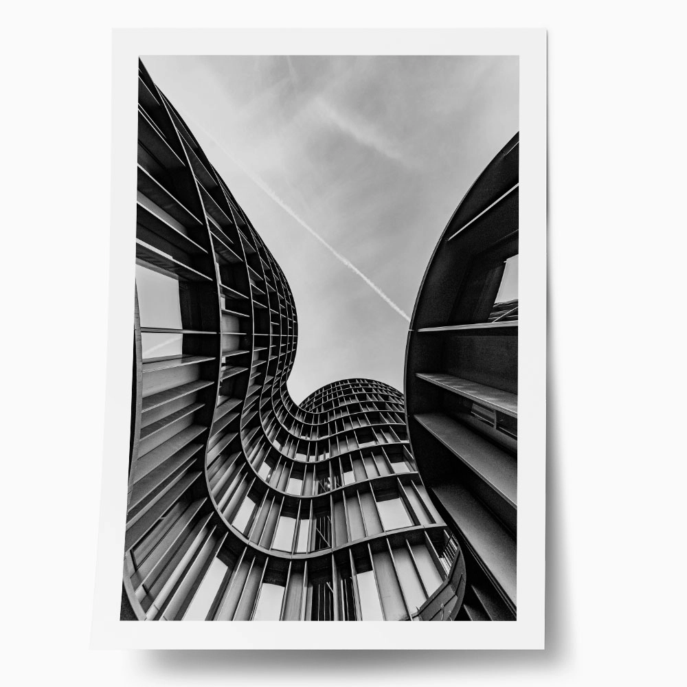 Poster BLACK AND WHITE ARCHITECTURAL FLOWING CURVED BUILDING
