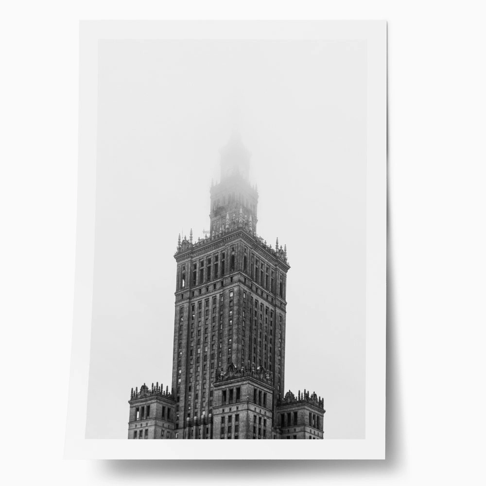 Poster BLACK AND WHITE ARCHITECTURAL FOGGY TOWER