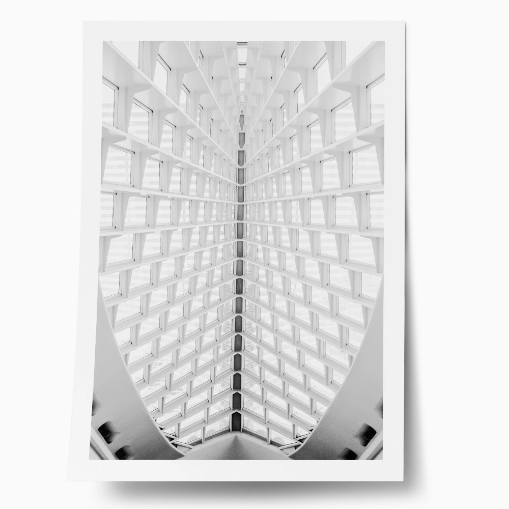 Poster BLACK AND WHITE ARCHITECTURAL GEOMETRIC INTERIOR CEILING