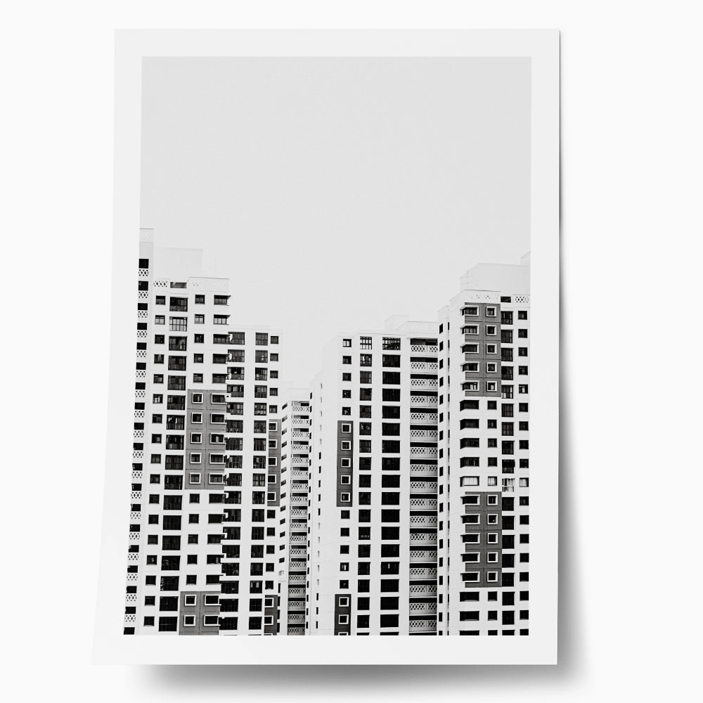 Poster BLACK AND WHITE ARCHITECTURAL GRID PATTERN BUILDINGS