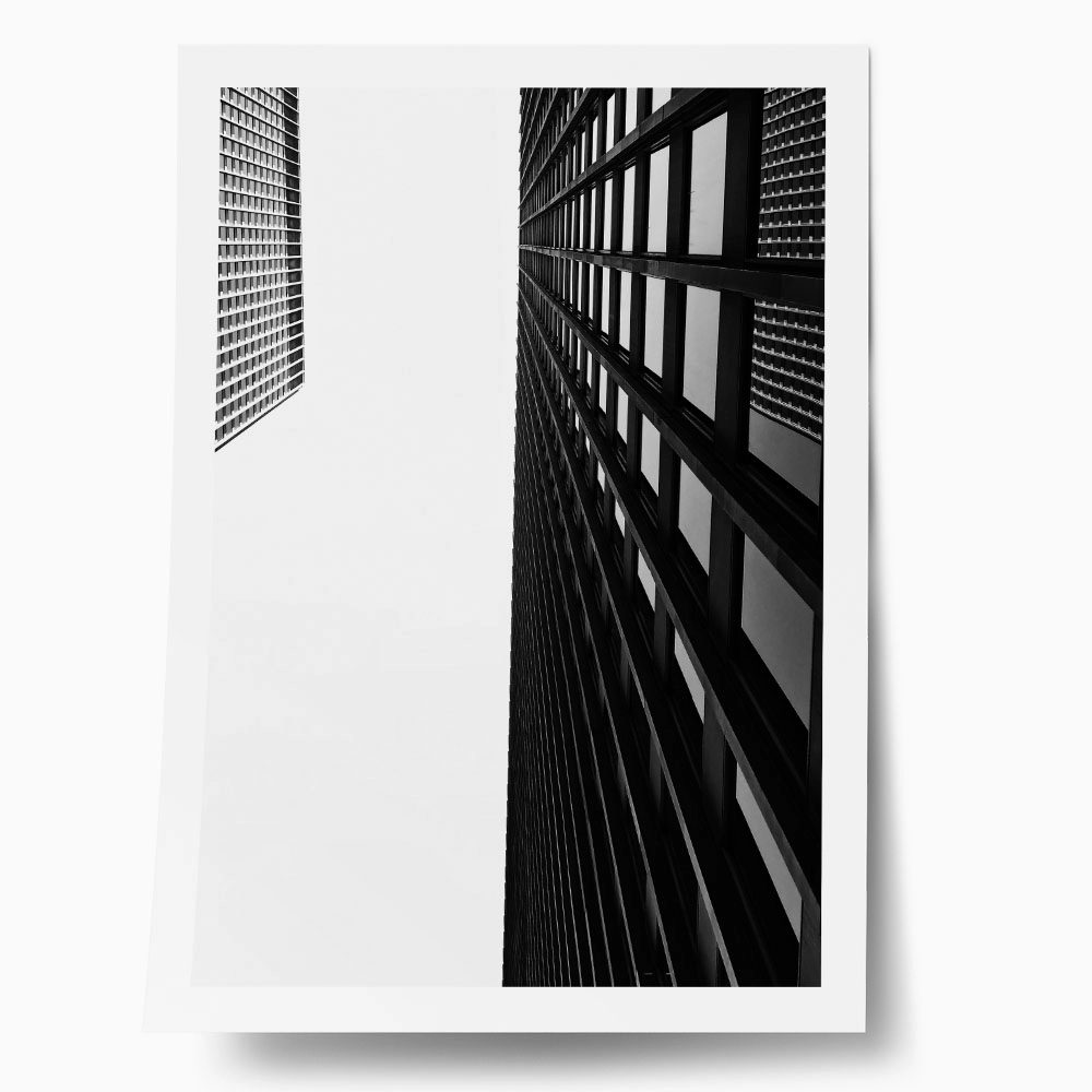 Poster BLACK AND WHITE ARCHITECTURAL LOW ANGLE BUILDINGS