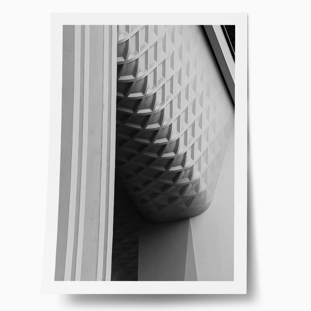 Poster BLACK AND WHITE ARCHITECTURAL REPEATING GEOMETRIC PATTERN
