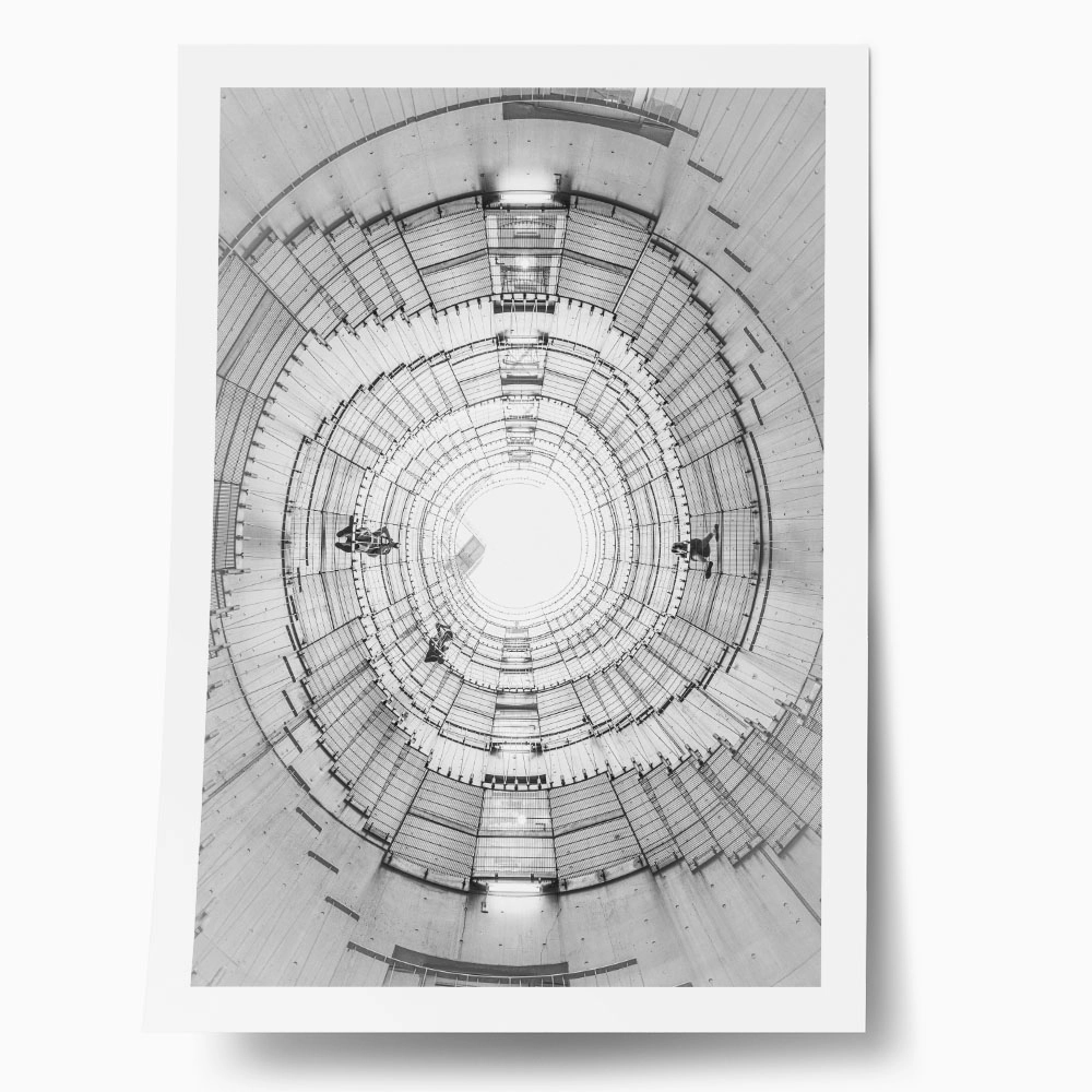 Poster BLACK AND WHITE ARCHITECTURAL SPIRAL STAIRCASE 2