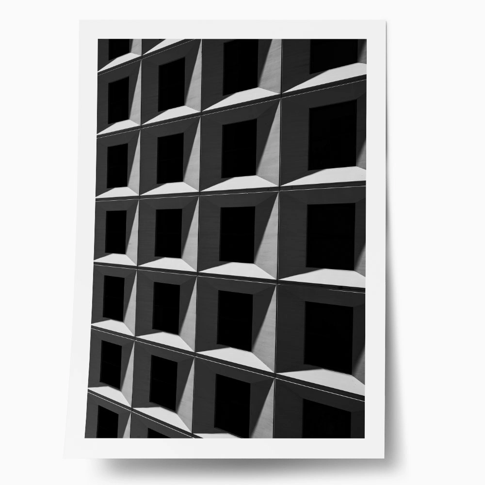 Poster BLACK AND WHITE ARCHITECTURAL SQUARE PATTERN FACADE