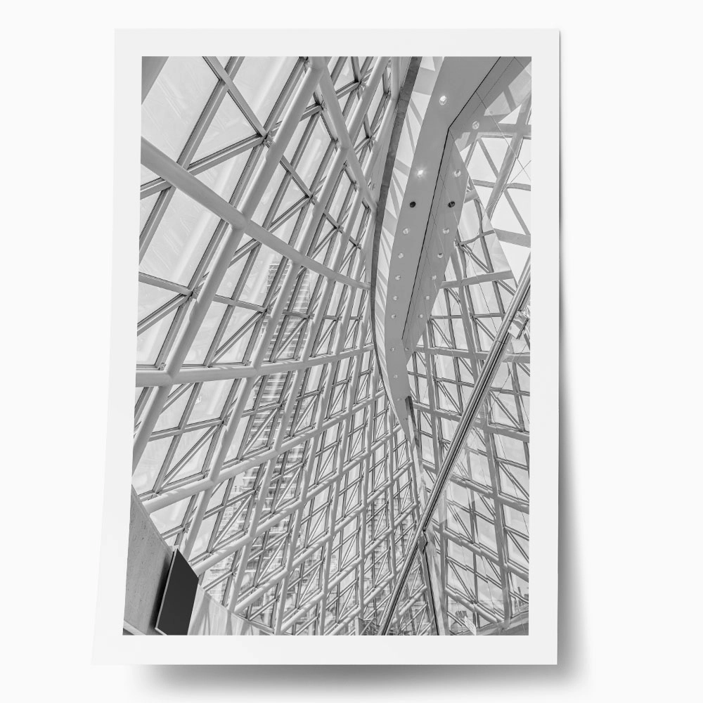 Poster BLACK AND WHITE ARCHITECTURAL STEEL AND GLASS ROOF