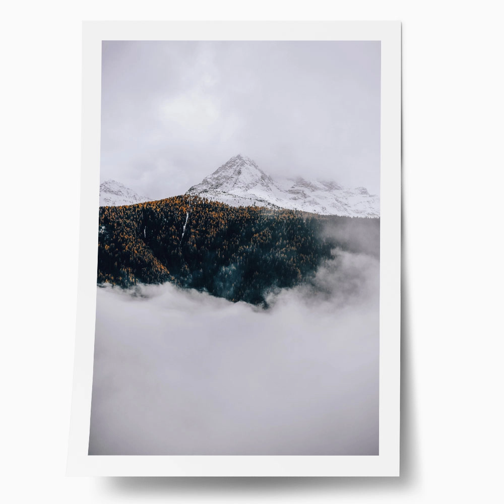 Poster RUSTIC FARMHOUSE SNOWY MOUNTAIN