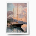 Poster VINTAGE PASTEL BOAT IN HARBOR 2