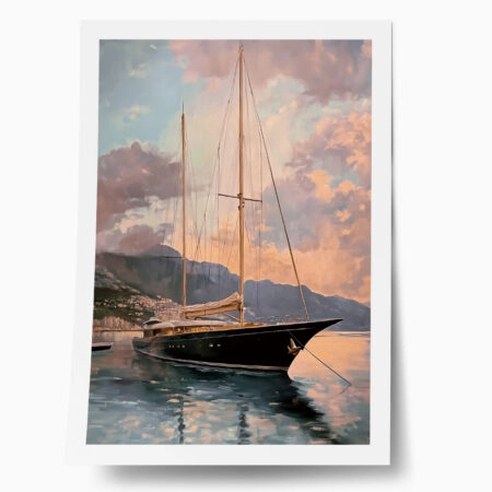 Poster VINTAGE PASTEL BOAT IN HARBOR 2 - Vintage Posters
