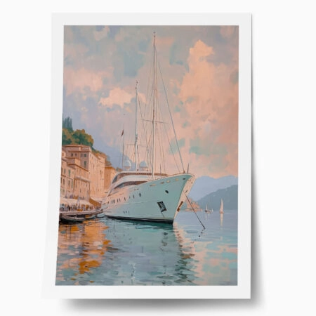 Poster VINTAGE PASTEL BOAT IN HARBOR 3 - Vintage Posters