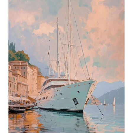 Poster VINTAGE PASTEL BOAT IN HARBOR 3 - Vintage Posters Sticky 2