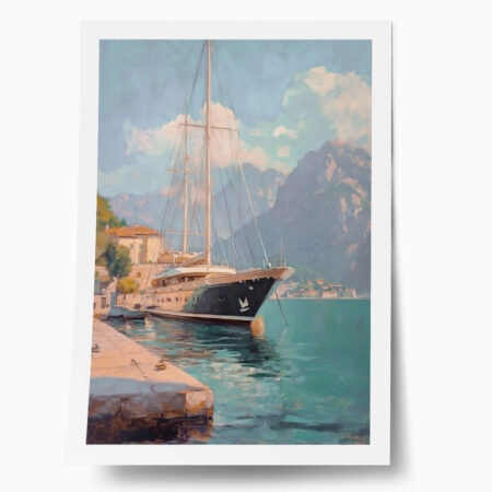 Poster VINTAGE PASTEL BOAT IN HARBOR - Vintage Posters