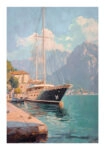 Poster VINTAGE PASTEL BOAT IN HARBOR