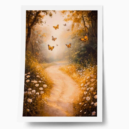 Poster VINTAGE PASTEL BUTTERFLIES FOREST PATH - Vintage Posters