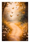Poster VINTAGE PASTEL BUTTERFLIES FOREST PATH