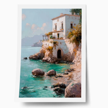 Poster VINTAGE PASTEL COASTAL HOUSE 2 - Vintage Posters