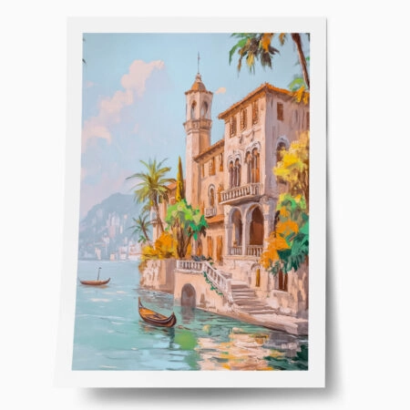 Poster VINTAGE PASTEL COASTAL HOUSE - Vintage Posters