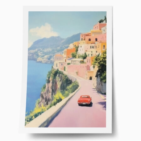 Poster VINTAGE PASTEL COASTAL ROAD - Vintage Posters
