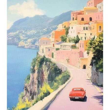 Poster VINTAGE PASTEL COASTAL ROAD - Vintage Posters Sticky 2