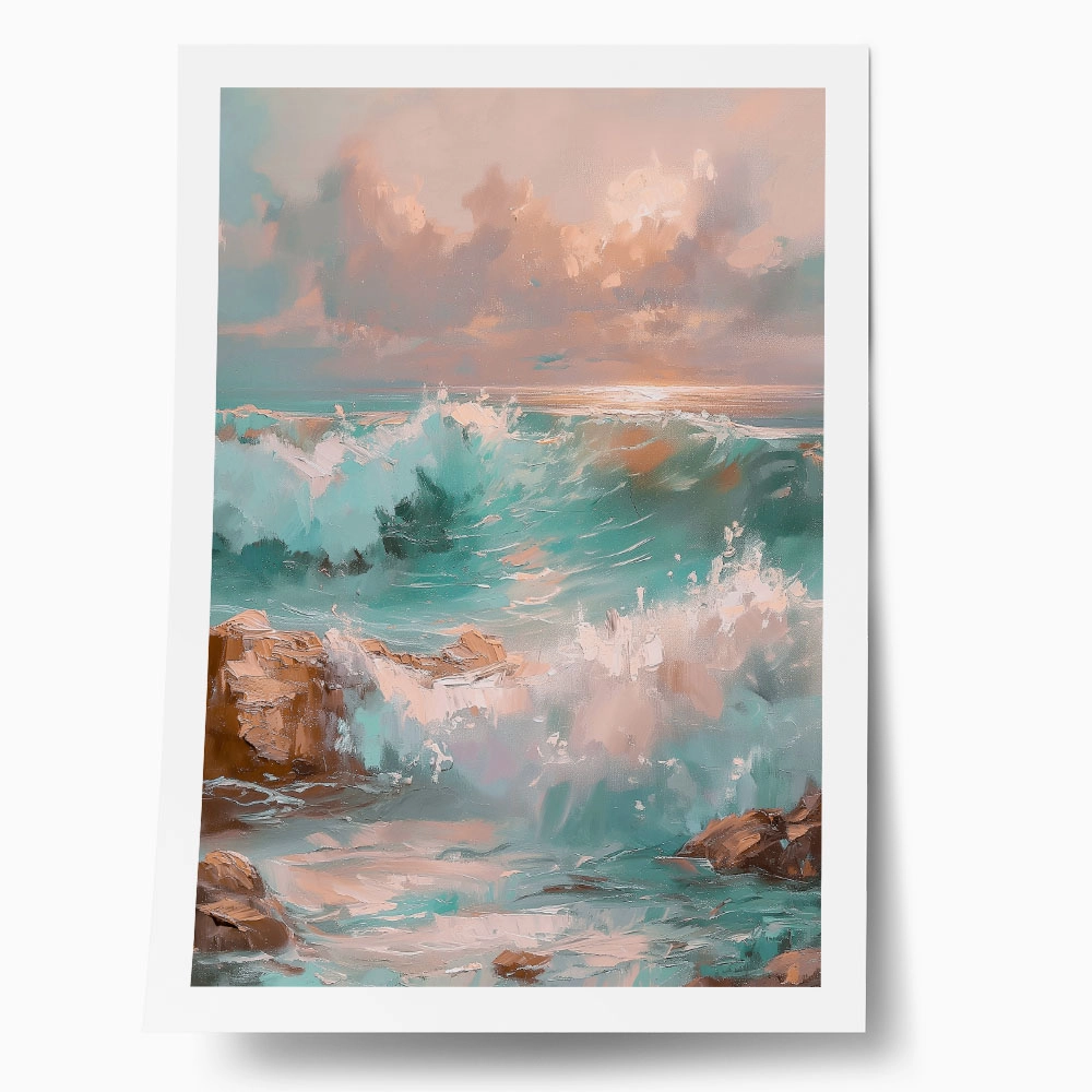 Poster VINTAGE PASTEL COASTAL WAVES 2