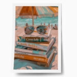 Poster VINTAGE PASTEL COASTAL WAVES BEACH BOOKS 2