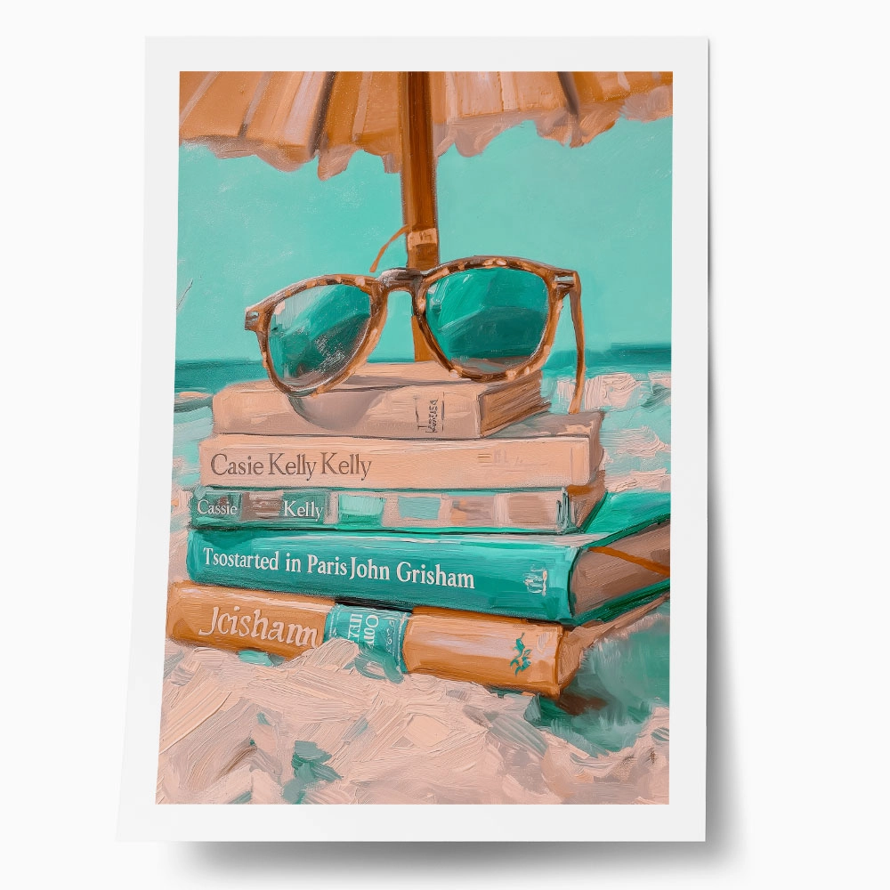 Poster VINTAGE PASTEL COASTAL WAVES BEACH BOOKS 3