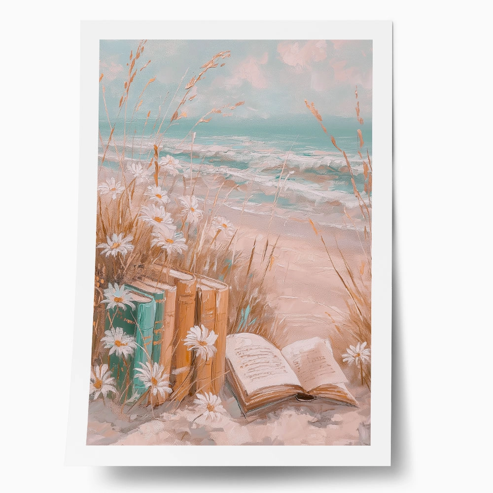 Poster VINTAGE PASTEL COASTAL WAVES BEACH BOOKS 5