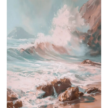 Poster VINTAGE PASTEL COASTAL WAVES - Vintage Posters Sticky 2